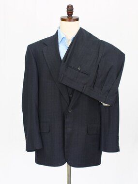 Oscar de la Renta 43R 37x30 Gray Full Suit 2-Button Stripe R899